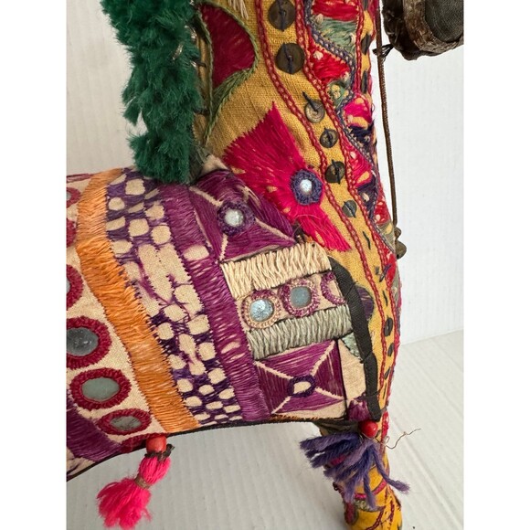 Vintage Mid Century Indian Handmade Rajasthani Fabric Patchwork Horse Folk Art - Picture 3 of 9